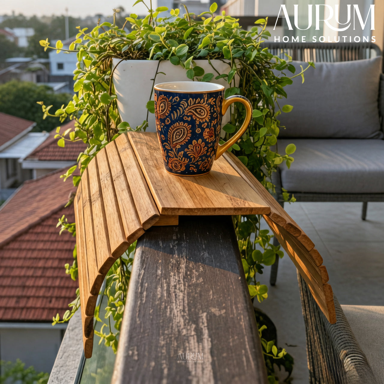 Sofa Armrest Tray with Bamboo Base | Haven Drink Holder