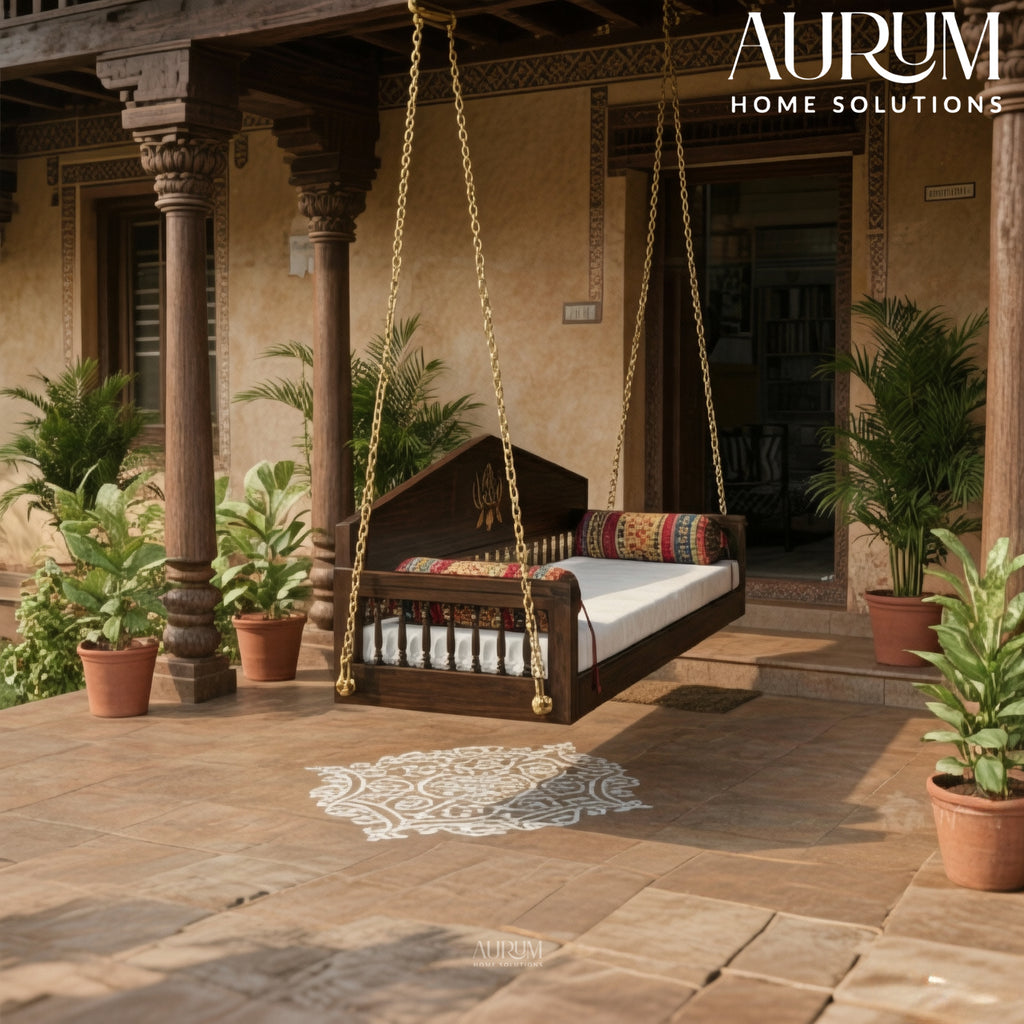 Teak Swing with Lotus Backrest Design