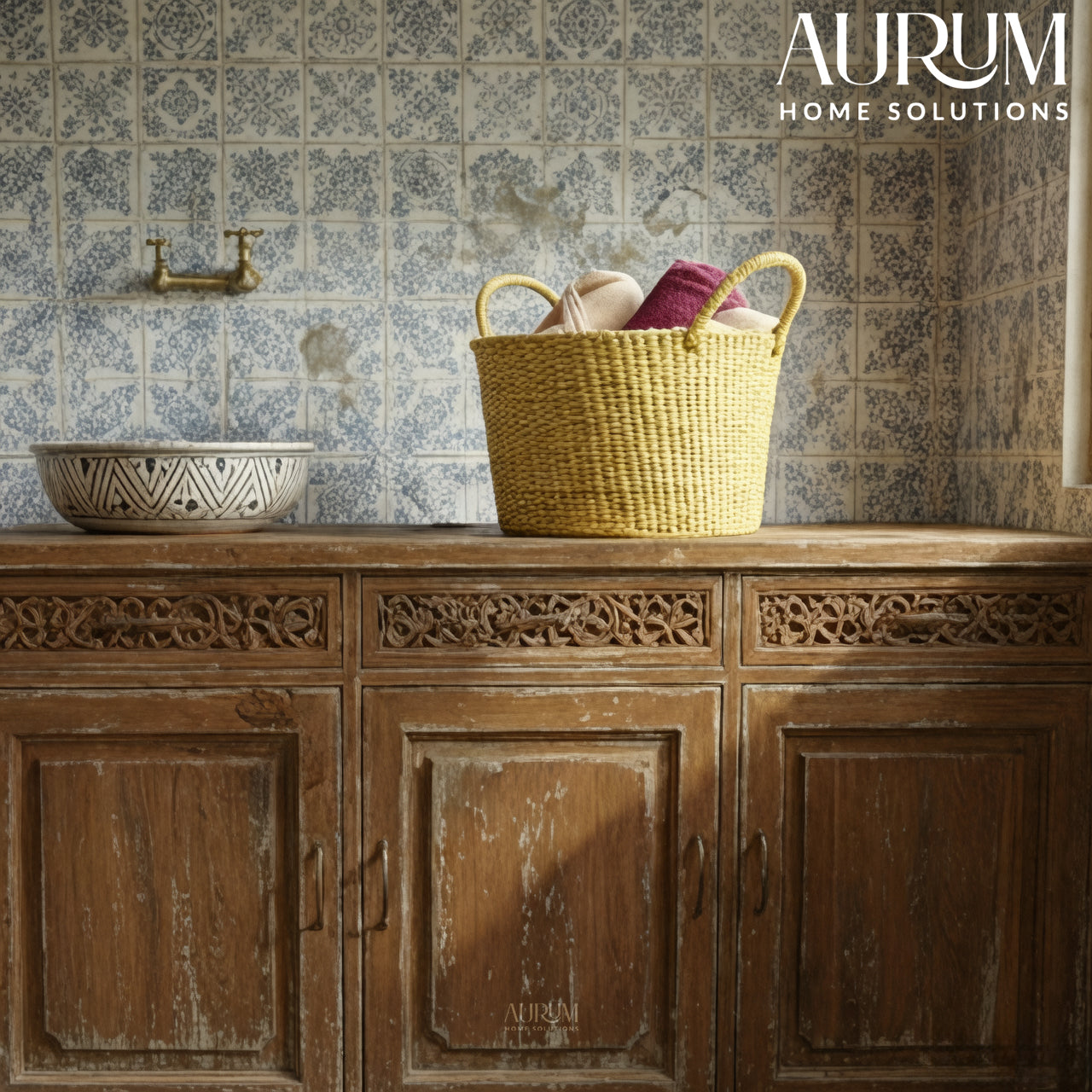 Laundry Basket with Handles | Vedixa Kauna Grass Storage