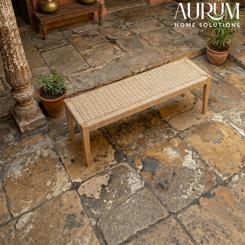 Linon Cadence Woven Seat Dining Bench
