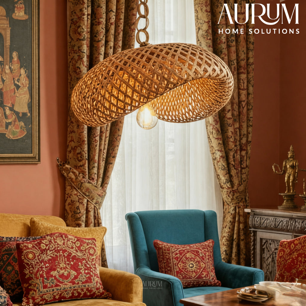Bamboo Hanging Lamp with Spiral Design for Indoor & Outdoor Use