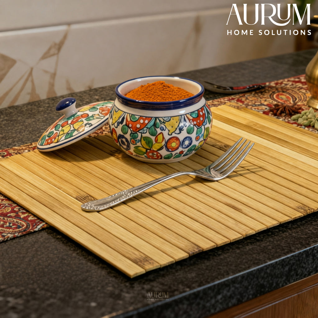 Table Mat Set with Foldable Bamboo Luxe Design (Pack of 2)