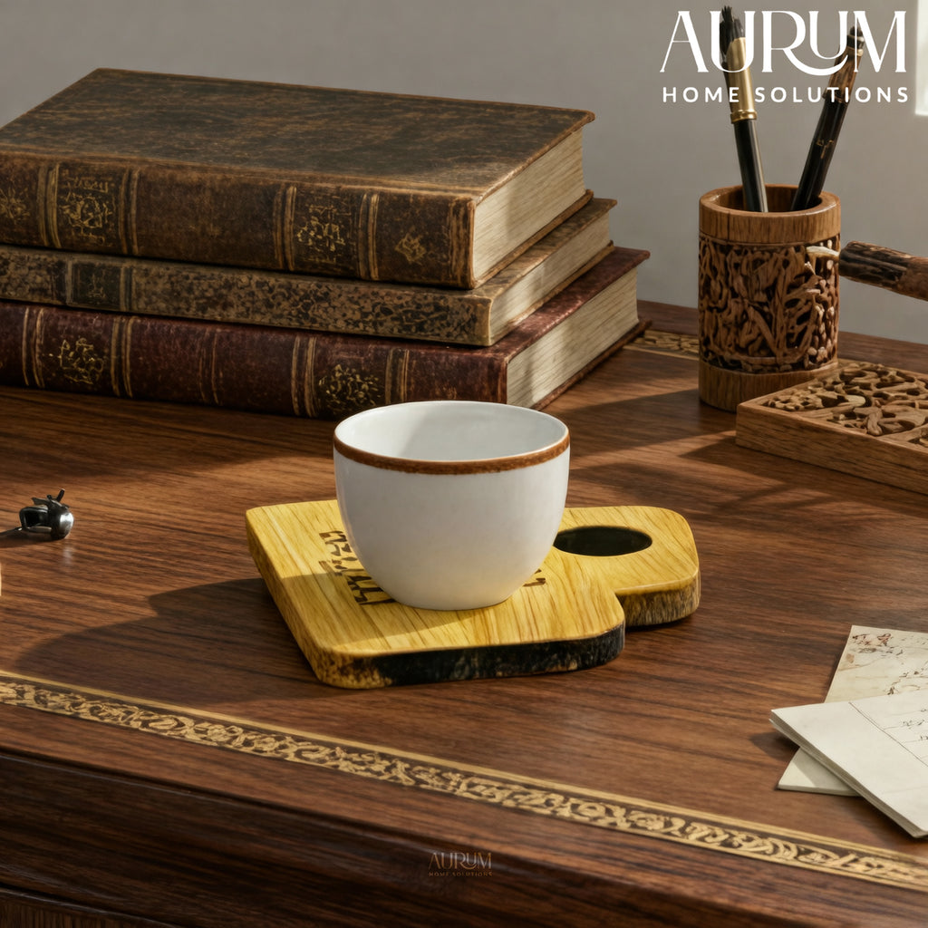 Coaster Set Drink Dock with Bamboo Engraved Design (Set of 4)
