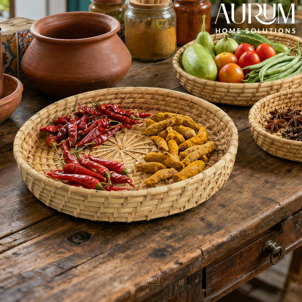 Serving Tray Set of 3 | Celestial Charm Trio Circular Rattan