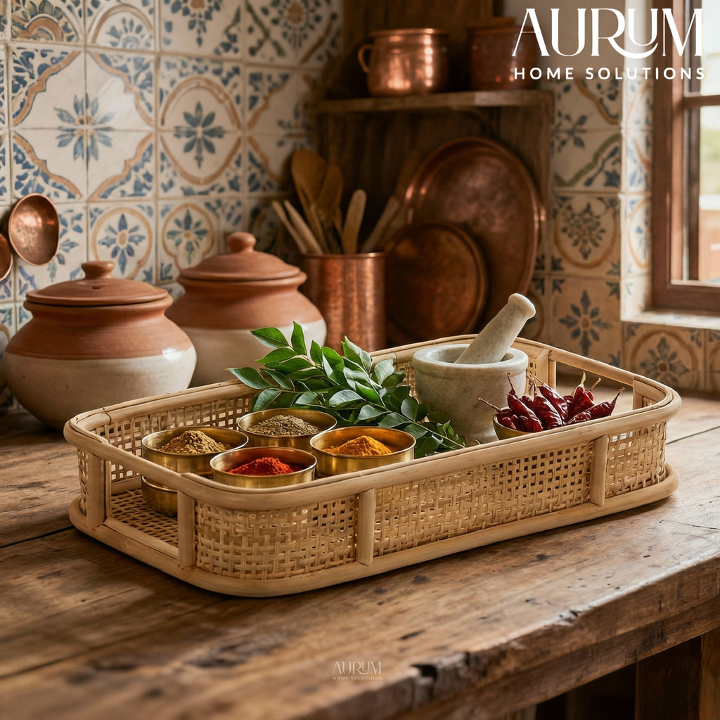 Multipurpose Tray | Snack Shack Splendor with Rattan Handles