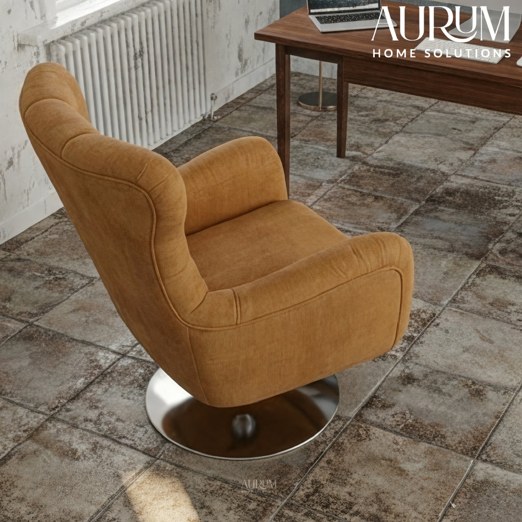 Elegance Teakwood Tufted Wingback Chair with Metal Base