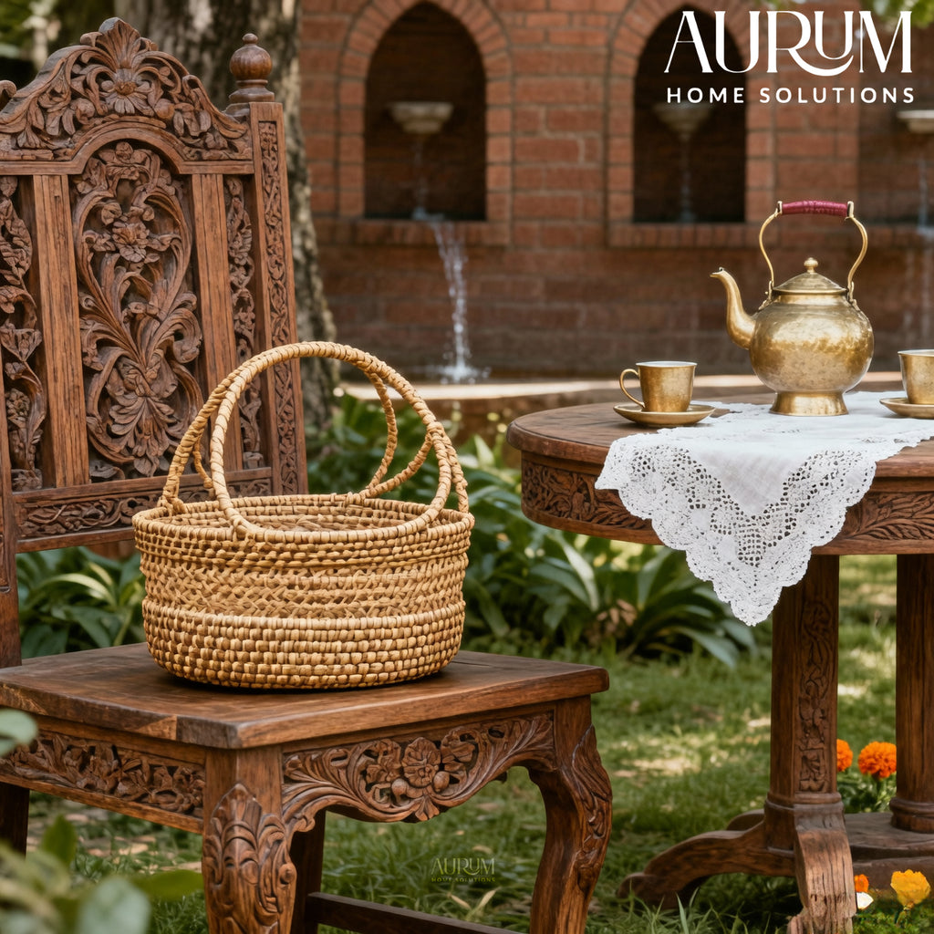 Clutter Keeper - Wide Loop‑Handle Rattan Storage Basket