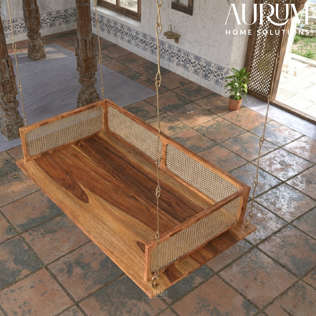 Classic Modern Montage Style Handmade Acacia Wooden Swing