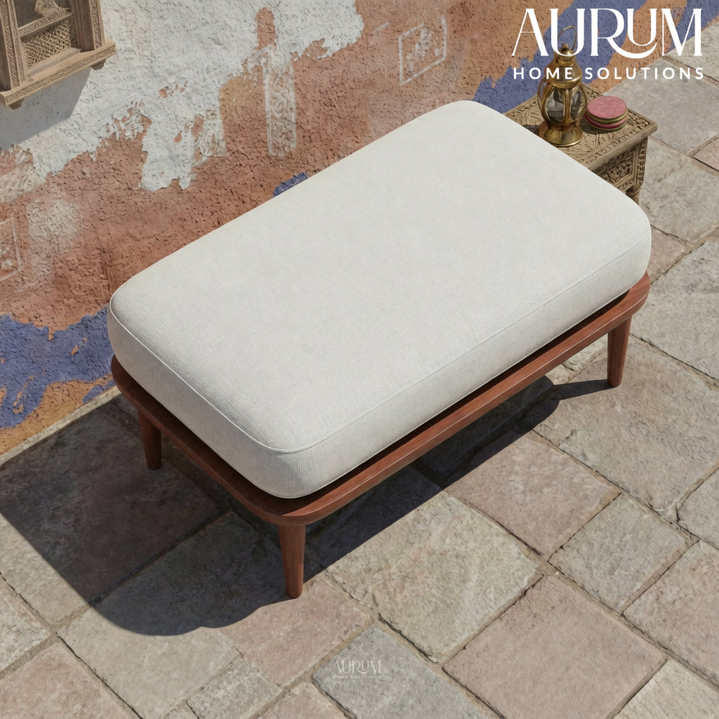 Teakwood Upholstered Accent Stool