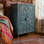 Handcarved Cabinet in Indigo
