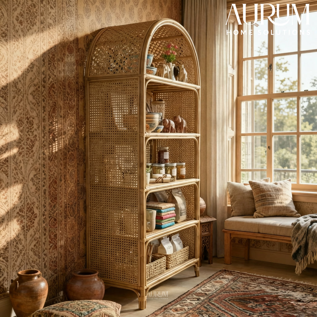 Storage Rack with Weave Wonder Natural Rattan Shelves