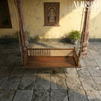 Classic Slatted Back Teakwood Swing with Cane Inlay