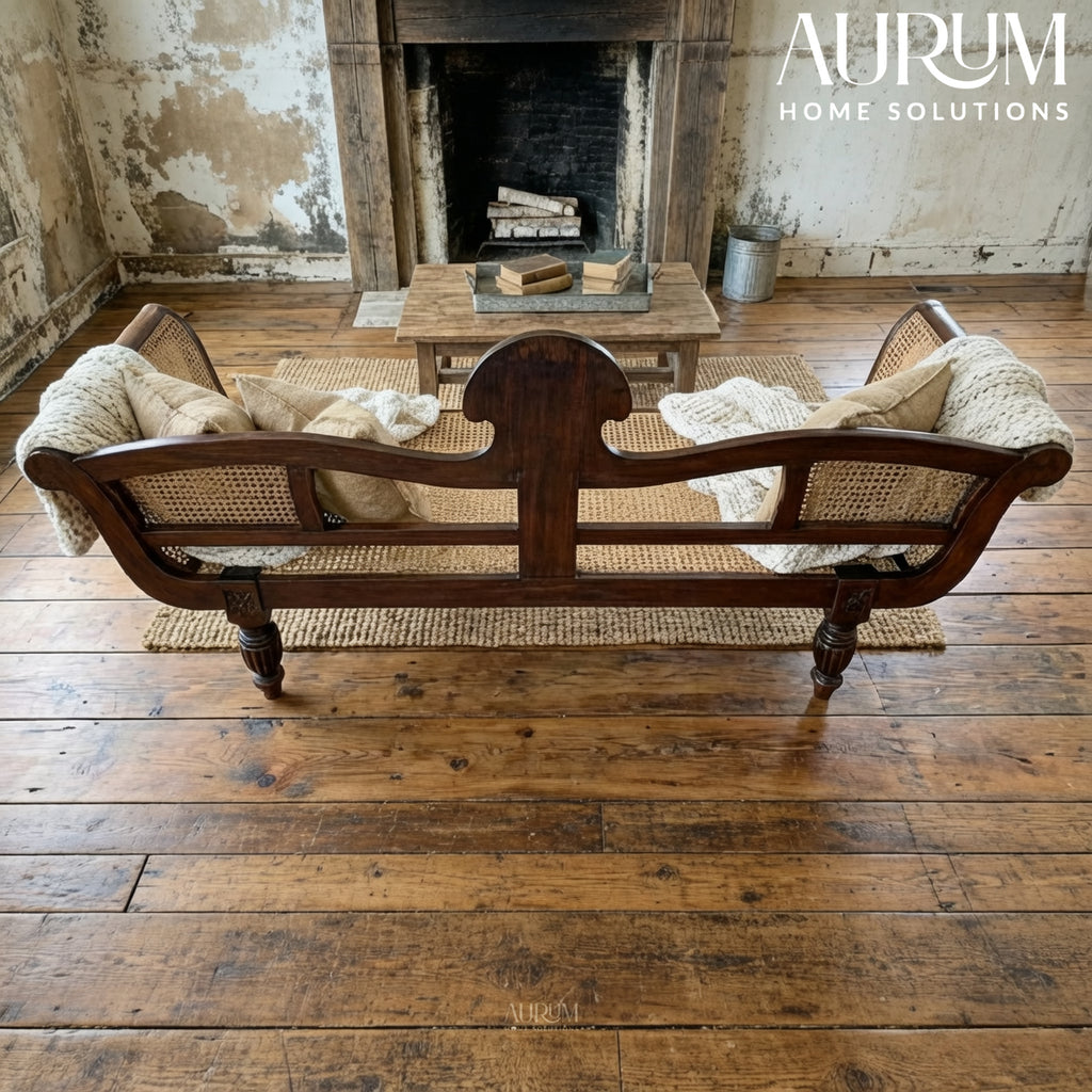 Regal Woven Rattan Diwan in Teak Wood