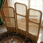 Room Partition Rattan Privacy Screen with Folding Panels