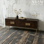 Modern Mango Wood TV Console with Brass Accents