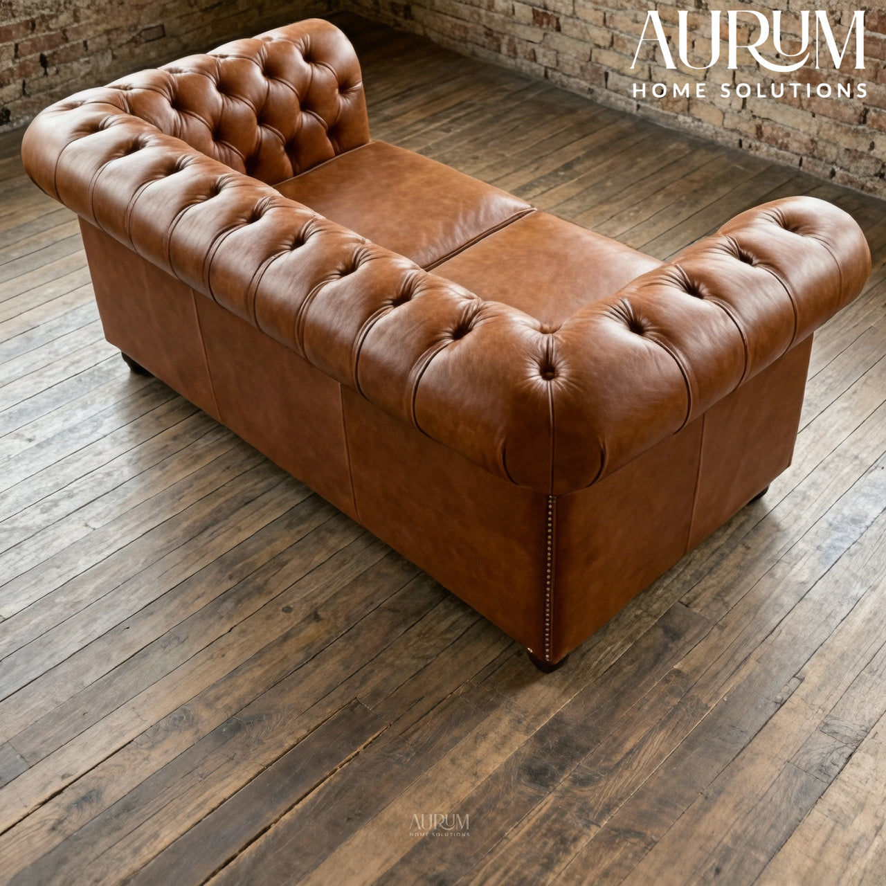 Brand New Tan Leather Chesterfield Two-Seater Sofa