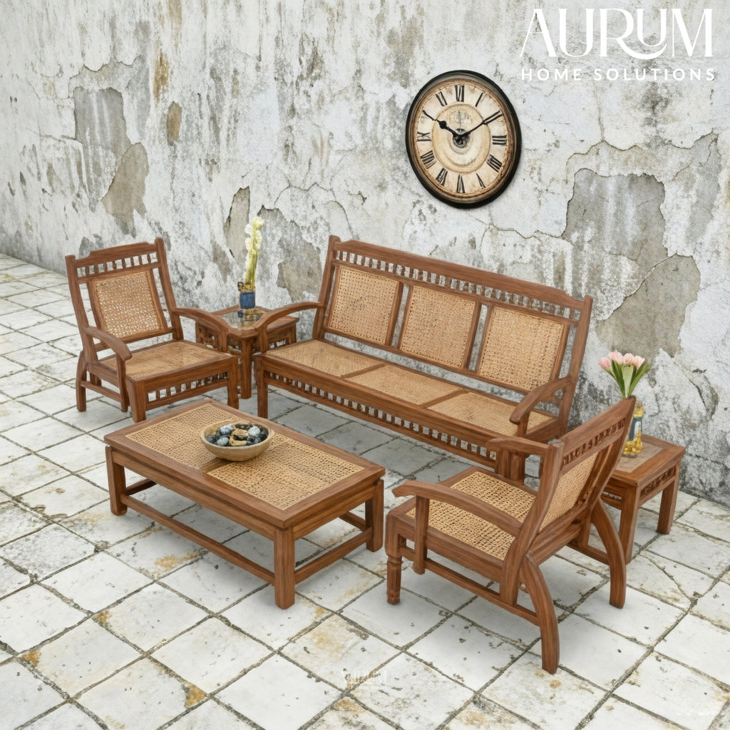 Teakwood Classic Cane Back Sofa Set – Set of 3