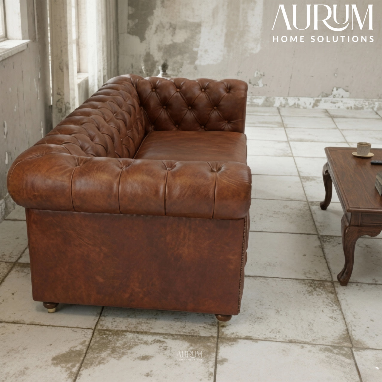 Brand New Luxury Brown Leather Chesterfield 3-Seater Sofa