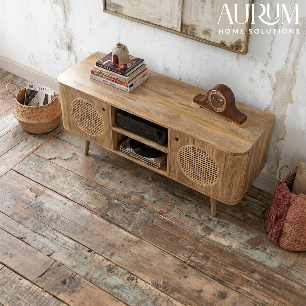 Compact Elegance Mango Wood Media Console