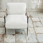 Upholstered White Accent Chair with Metal Legs & Arms