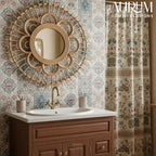 Wall Mirror with Rattan Sunburst Design for Homes