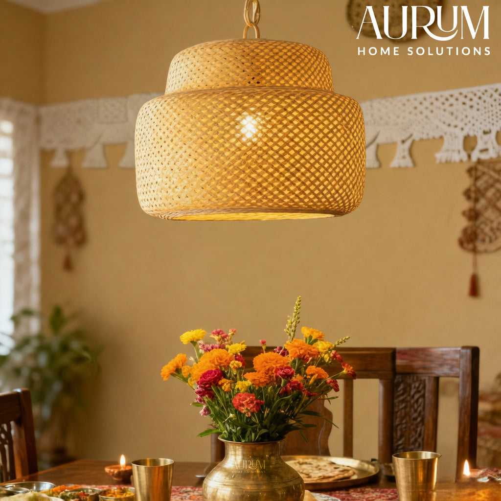 Bamboo Hanging Lamp with Double Decker Design