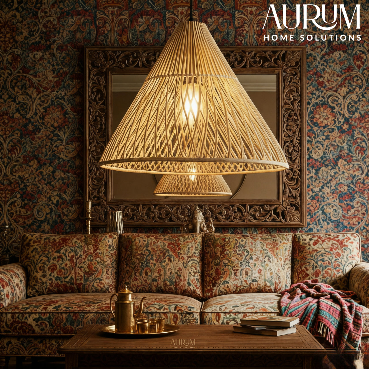 Rattan Hanging Lamp Reverie with Modern Cane Design