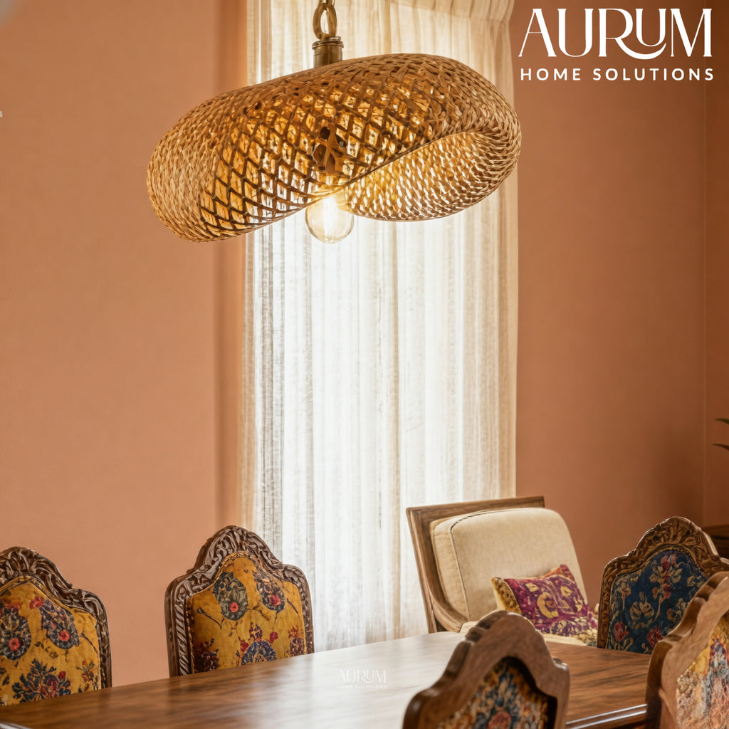Bamboo Hanging Lamp with Spiral Design for Indoor & Outdoor Use