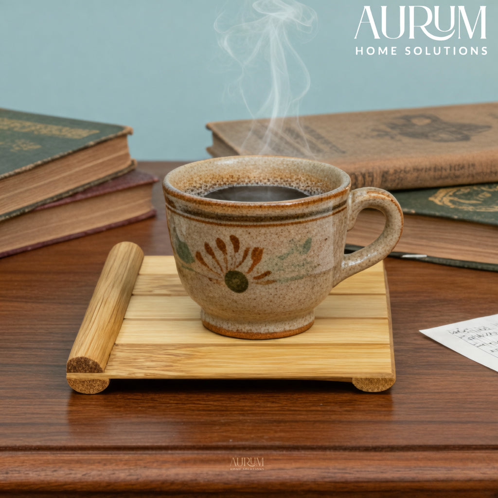 Coaster Set Mug Mount with Bamboo Stands for Homes (Set of 4)