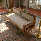Charming Handmade Sheesham Wood Swing with Cream Upholstery