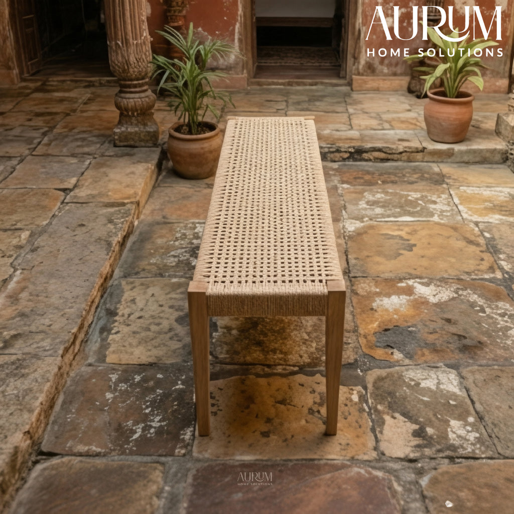 Linon Cadence Woven Seat Dining Bench