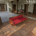 Red Back Upholstered Heritage Style Handmade Wooden Swing