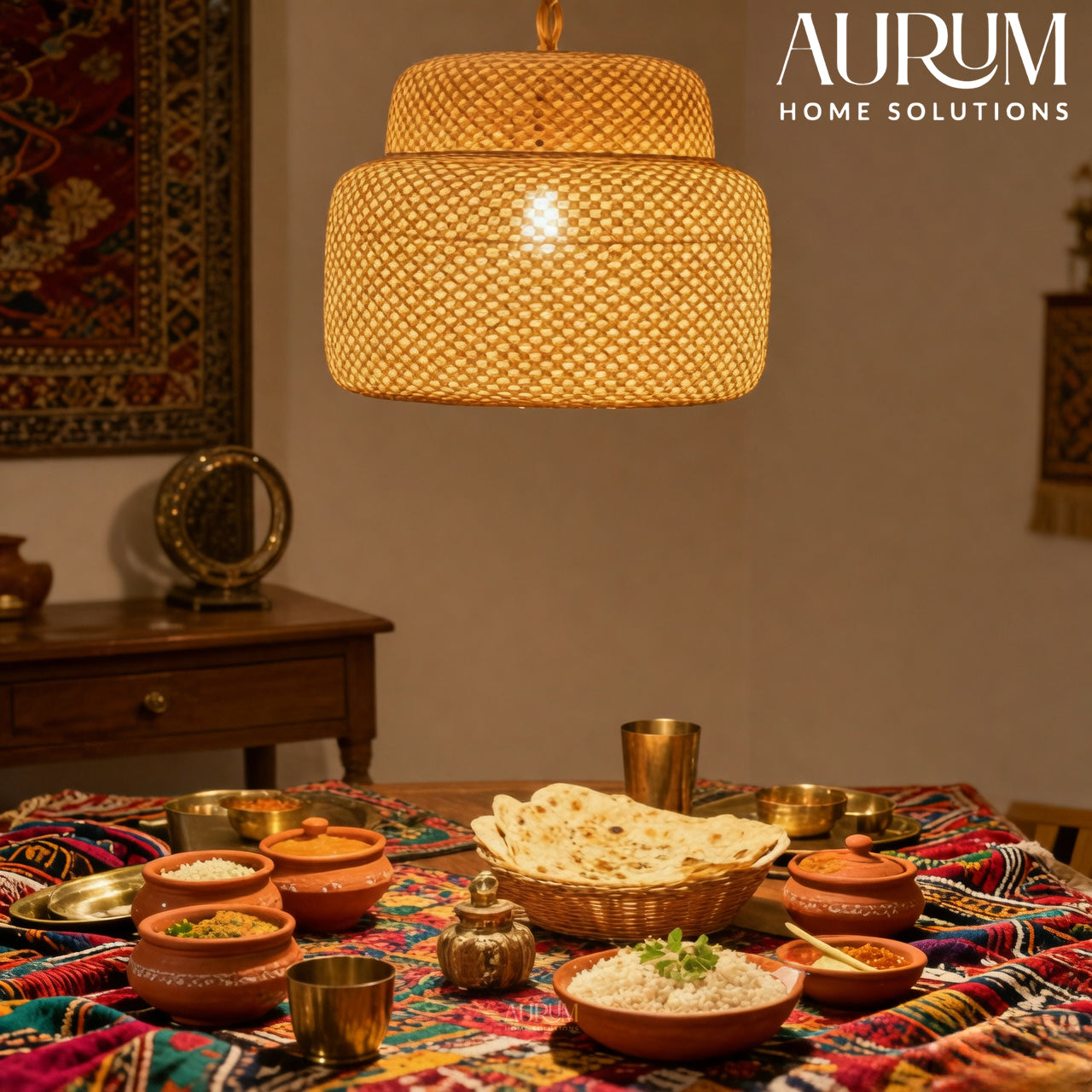 Bamboo Hanging Lamp with Double Decker Design