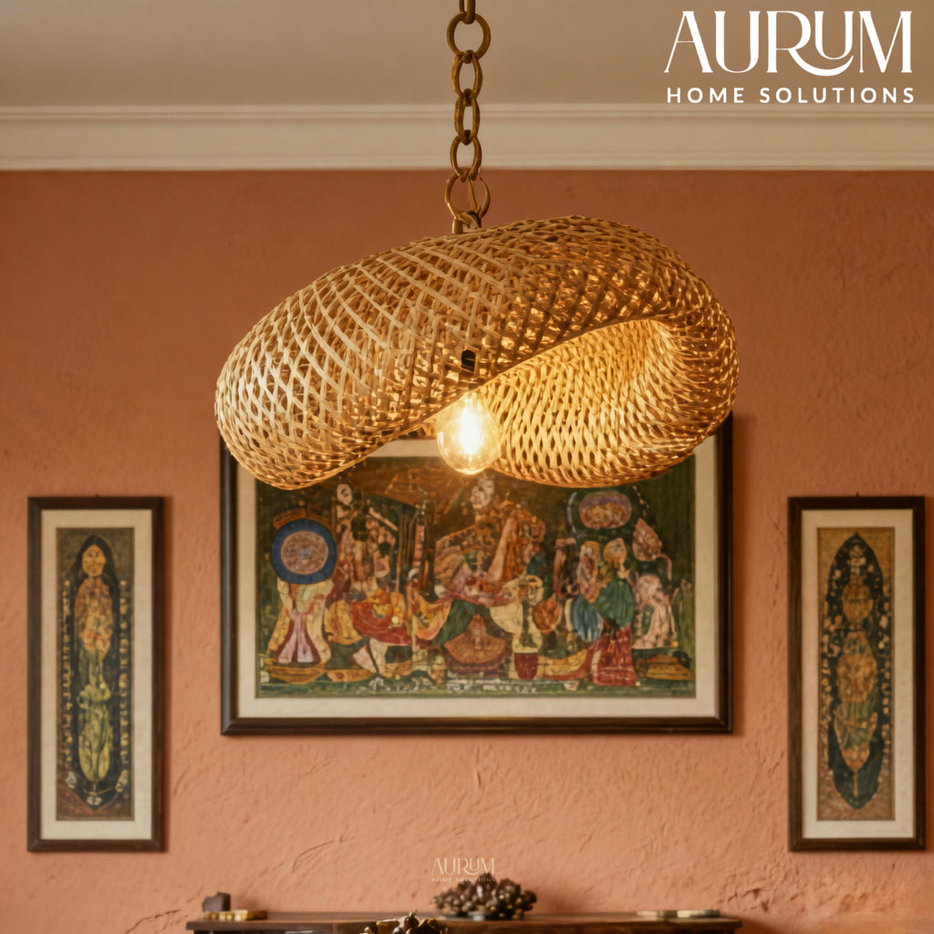 Bamboo Hanging Lamp with Spiral Design for Indoor & Outdoor Use