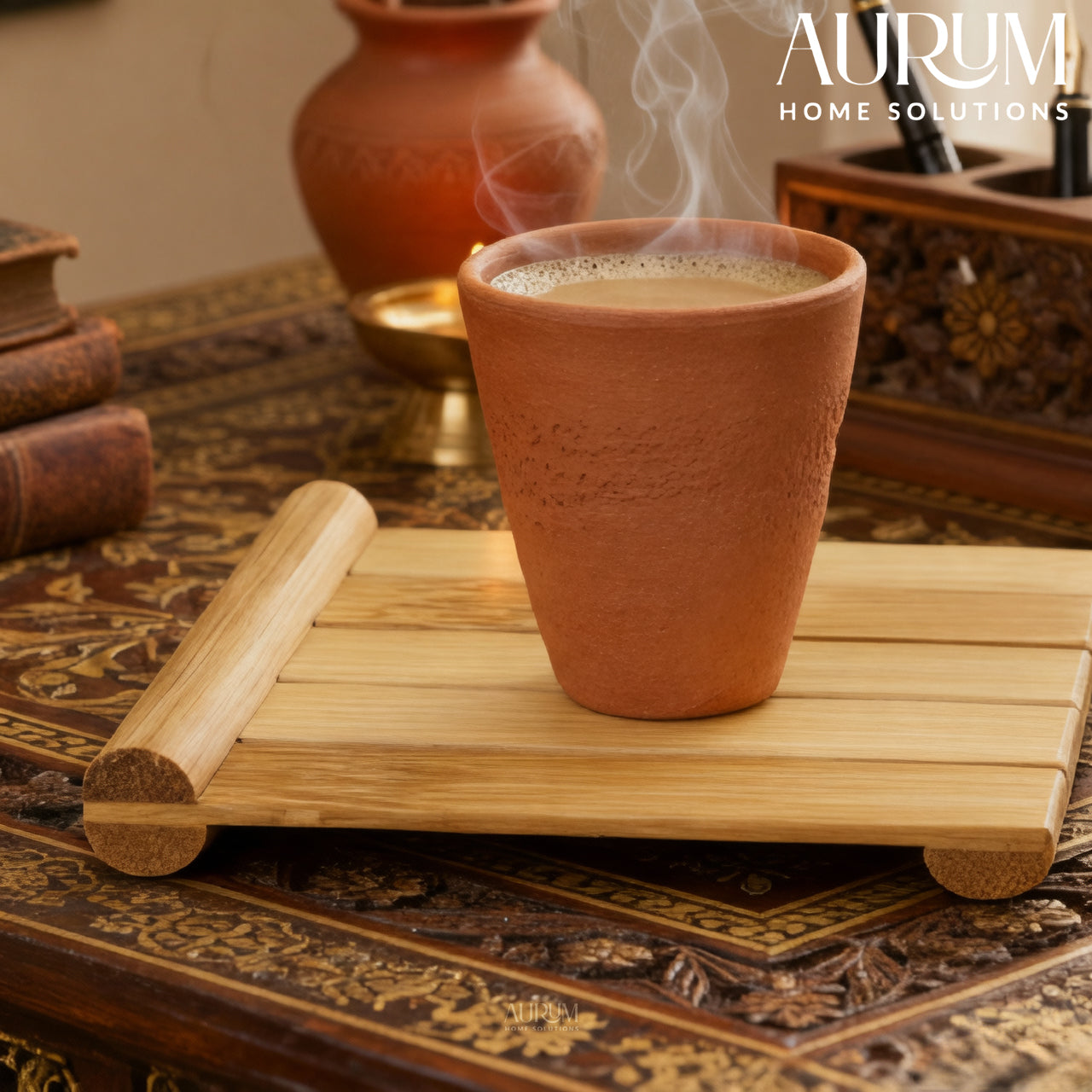 Coaster Set Mug Mount with Bamboo Stands for Homes (Set of 4)