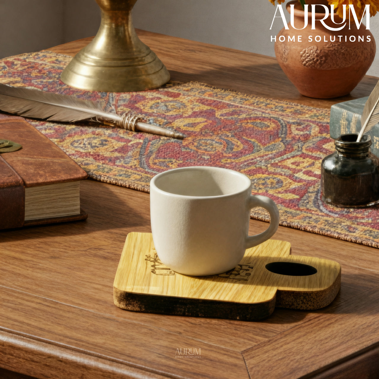 Coaster Set Drink Dock with Bamboo Engraved Design (Set of 4)