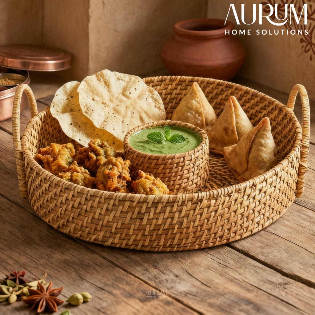 Serving Tray with Handles | Rattan Chip and Dip