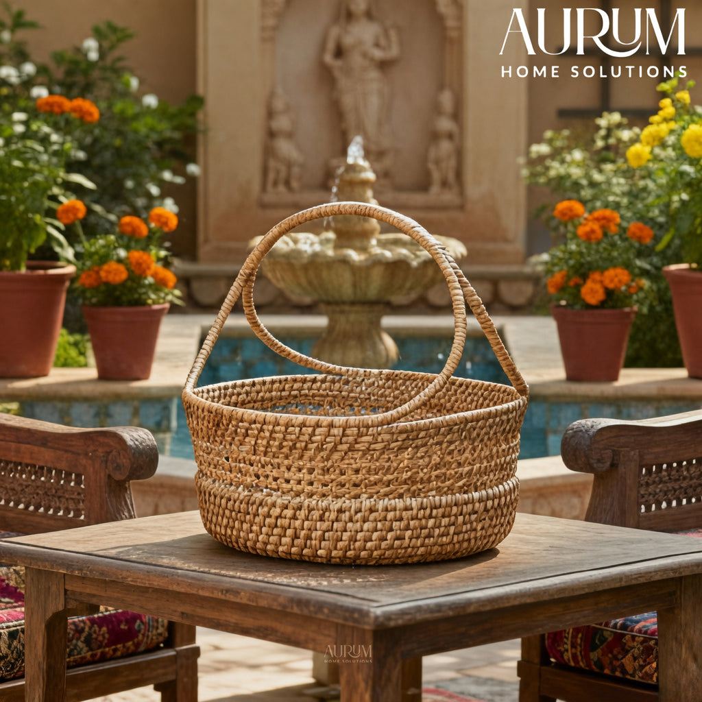 Clutter Keeper - Wide Loop‑Handle Rattan Storage Basket