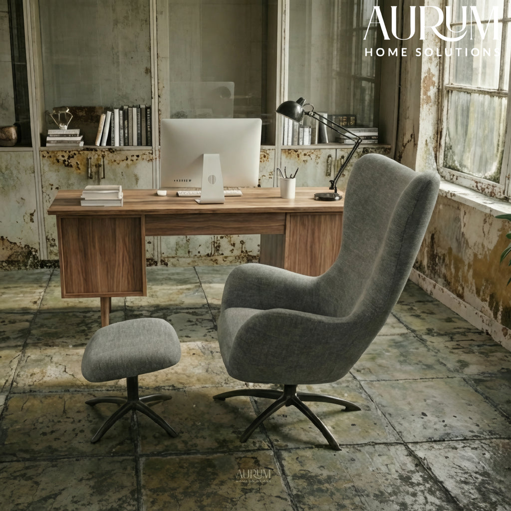 Grey Serenity Upholstered Lounge Chair with Ottoman