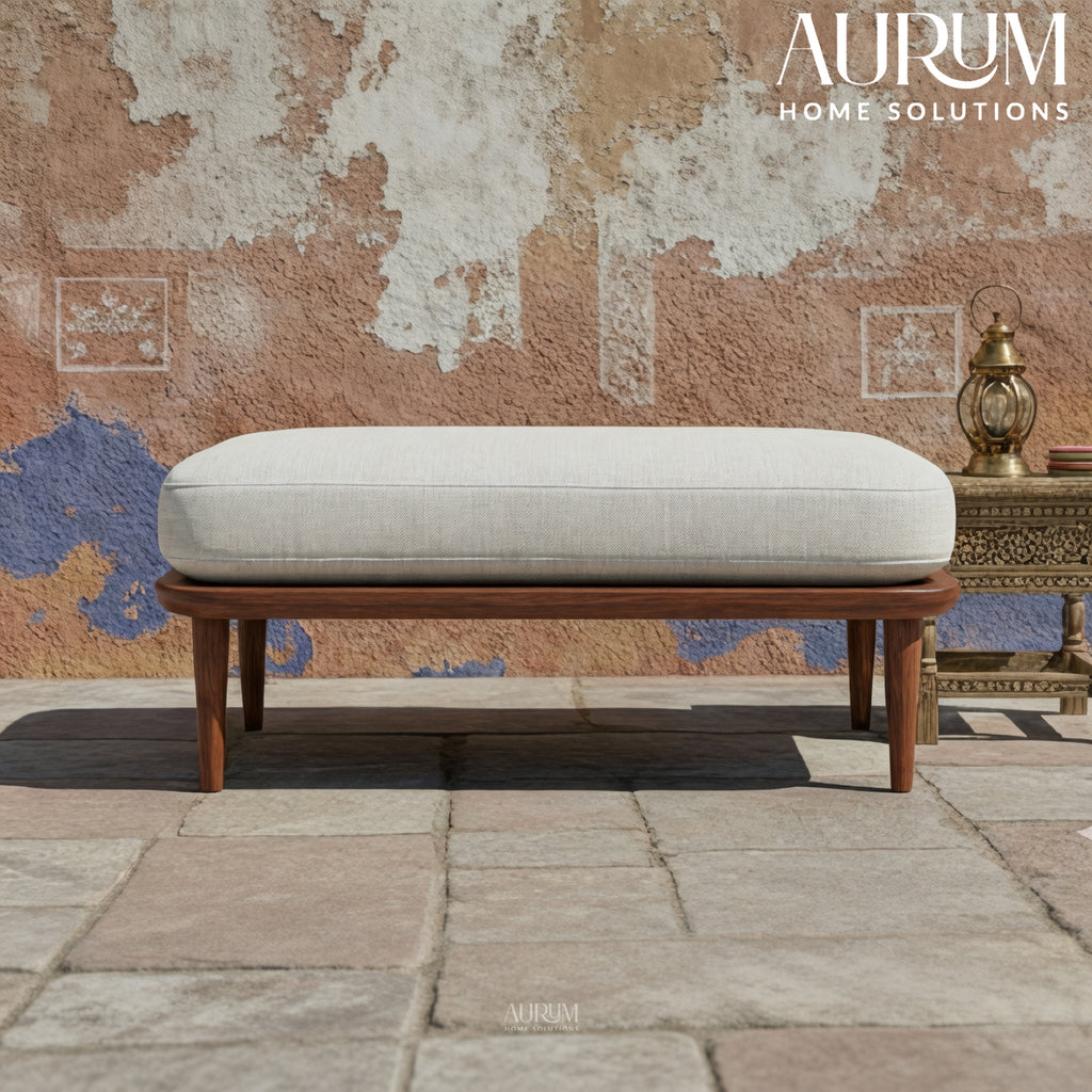 Teakwood Upholstered Accent Stool
