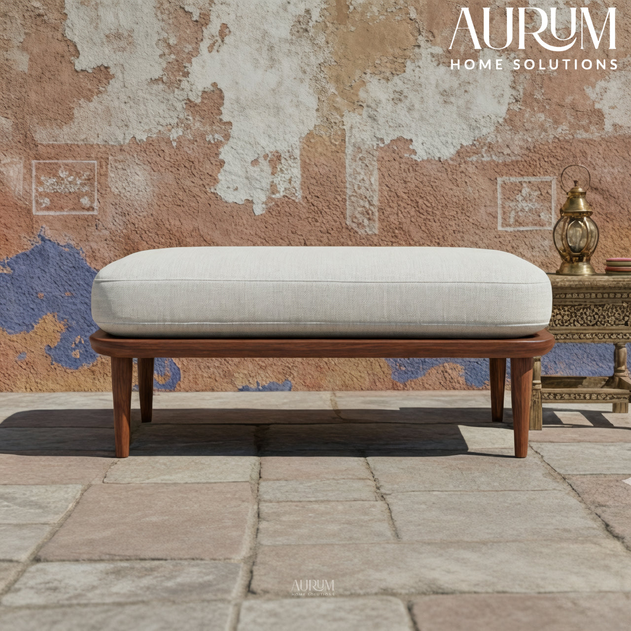 Teakwood Upholstered Accent Stool