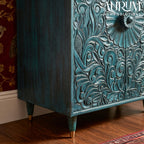 Handcarved Cabinet in Indigo