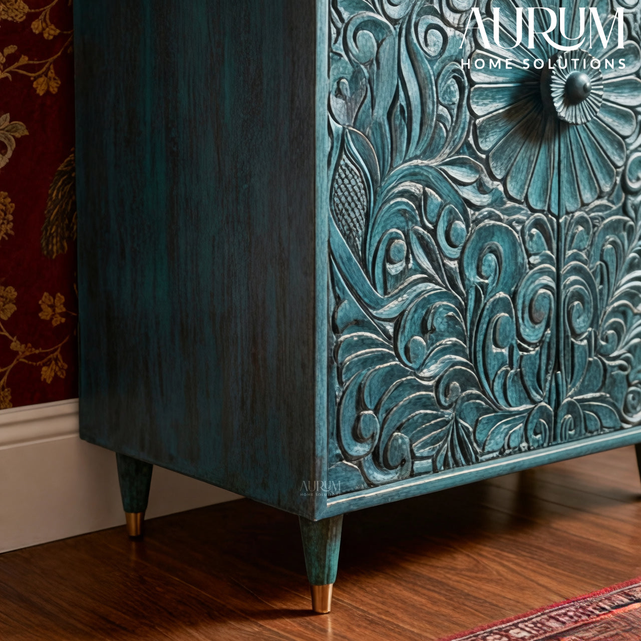 Handcarved Cabinet in Indigo