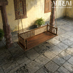 Classic Slatted Back Teakwood Swing with Cane Inlay