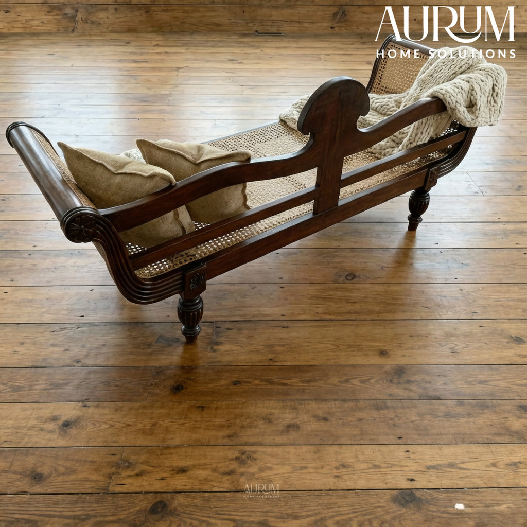 Regal Woven Rattan Diwan in Teak Wood