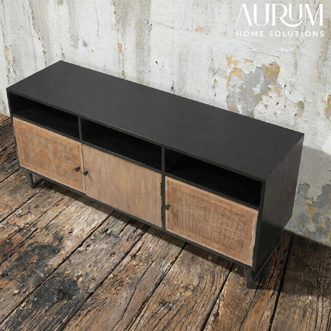 Coastal Charm TV Stand in Wood and Rattan