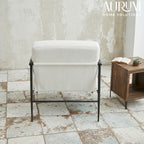 Upholstered White Accent Chair with Metal Legs & Arms