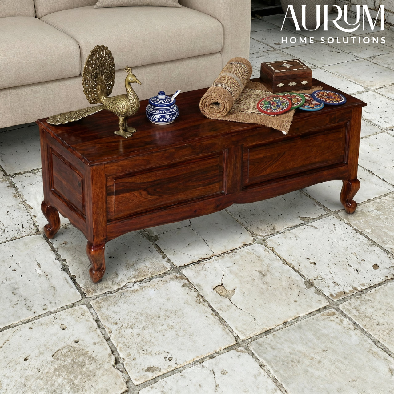 Solid Sheesham Wood Trunk in Honey Oak Tone