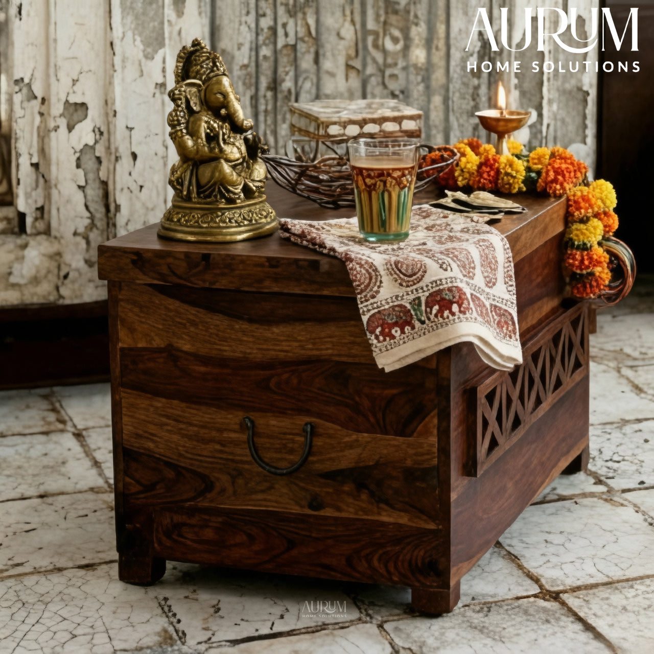 Teak Glow Sheesham Wood Linen Chest
