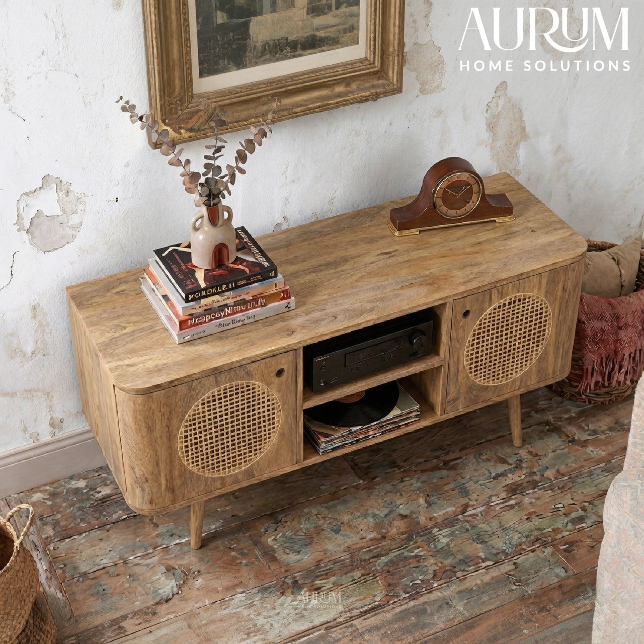 Compact Elegance Mango Wood Media Console